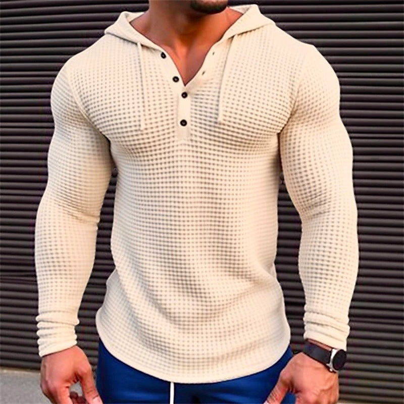 Herren lässiges Waffelstruktur-Hoodie mit Knopfleiste Echoarchiv