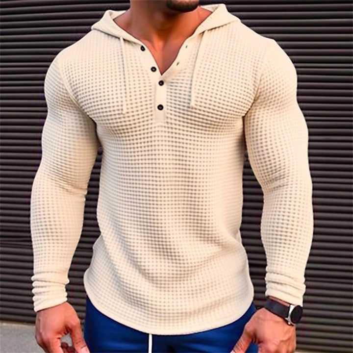 Herren lässiges Waffelstruktur-Hoodie mit Knopfleiste Echoarchiv