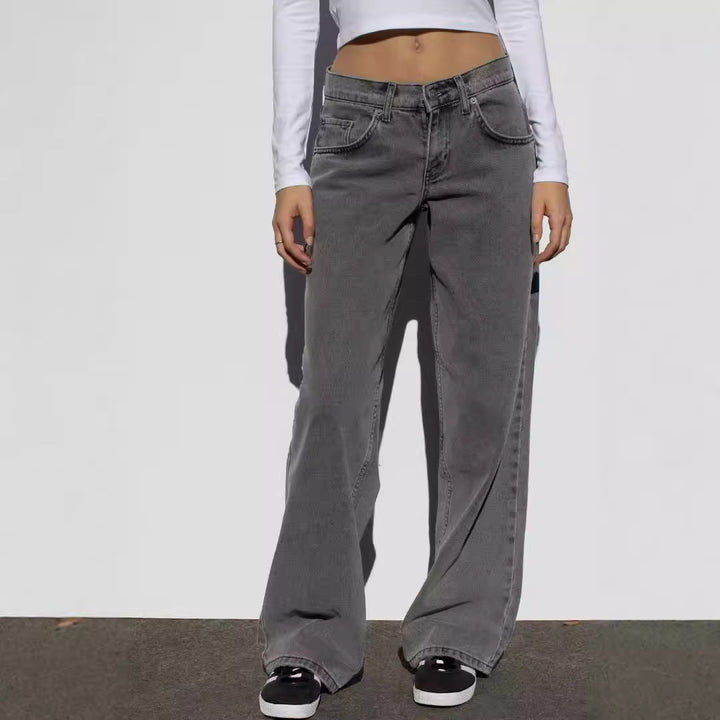 Damen nan weites Denim Hosenmodell mit tiefem Bund und weitem Schlag Echo Archiv