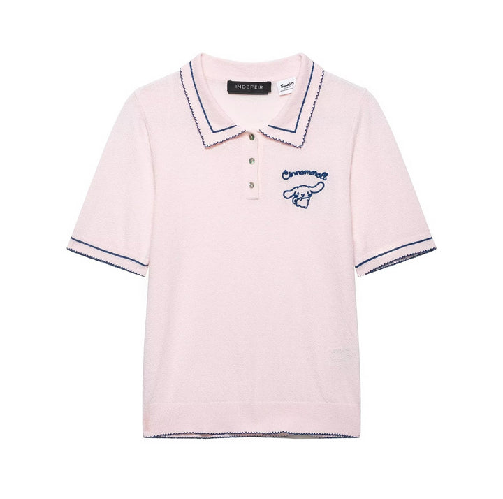 Damen Polo-Shirt mit feiner Struktur und gesticktem Motiv Echo Archiv