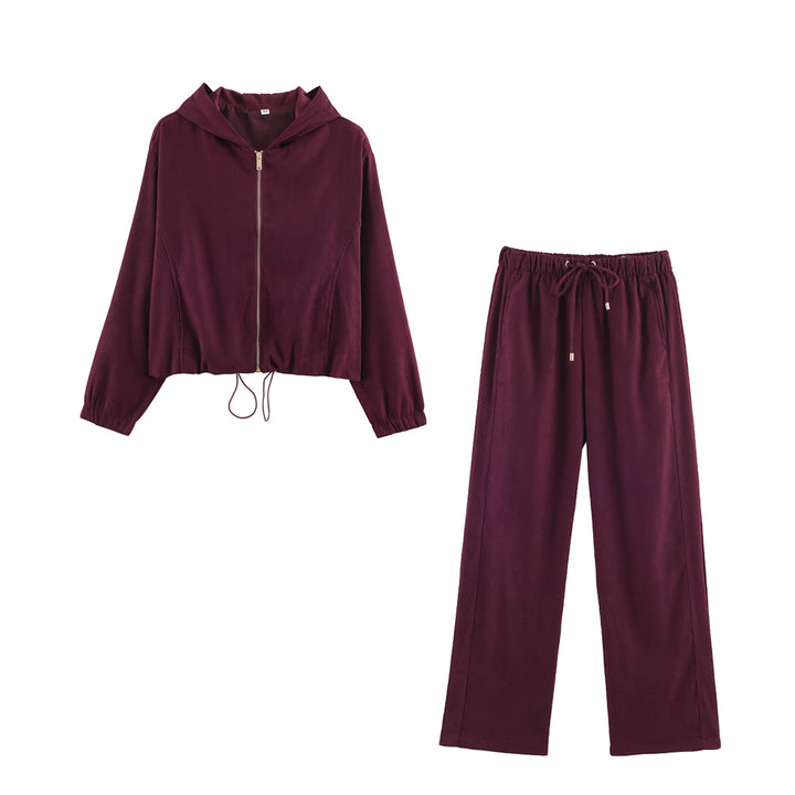 Damen Jersey‑Zweiteiler mit kurzer Kapuzenjacke, Kordelzug und gerader Komforthose Echo Archiv