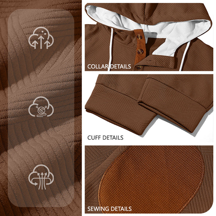 Herren nan Waffelstruktur Henley-Kapuzen-Set mit Holzknopfleiste Ellbogen-Patches und konischer Jogginghose Echo Archiv