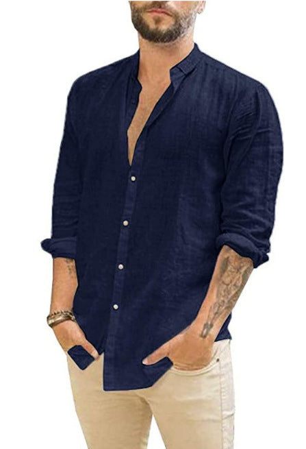 Herren Langärmliges Hemd mit modernem Stehkragen und strukturiertem Design Echoarchiv