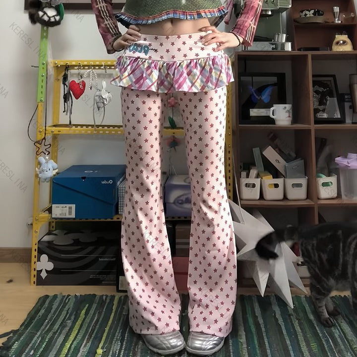 Damen Figurbetonte Flared-Hose mit Rüschendetail Echo Archiv