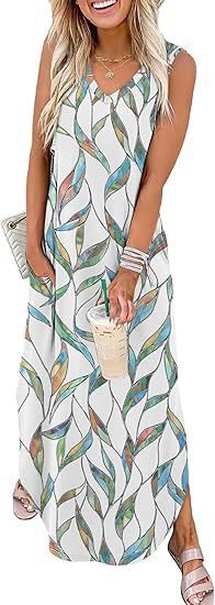 Damen Maxi-Kleid mit modernem V-Ausschnitt und praktischem Taschendesign Echo Archiv