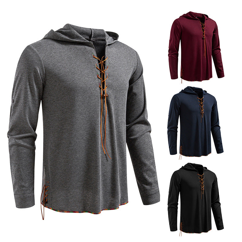 Herren lässiges Hoodie mit dekorativer Schnürung Echoarchiv