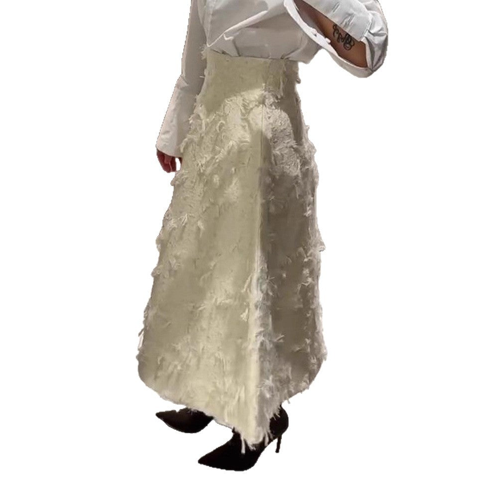 Damen Midirock mit hoher Taille und fransiger Struktur Echoarchiv
