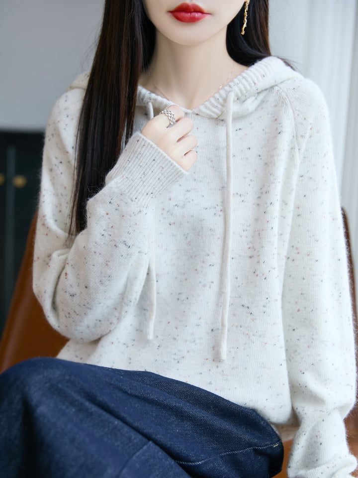 Damen Weicher Feinstrick-Kapuzenpullover mit Nep‑Garn und gerippten Bündchen Echoarchiv