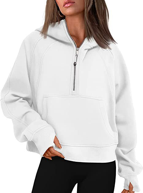 Damen Oversize-Hoodie mit halbem Reißverschluss, Kängurutasche und Daumenlöchern – Auréline