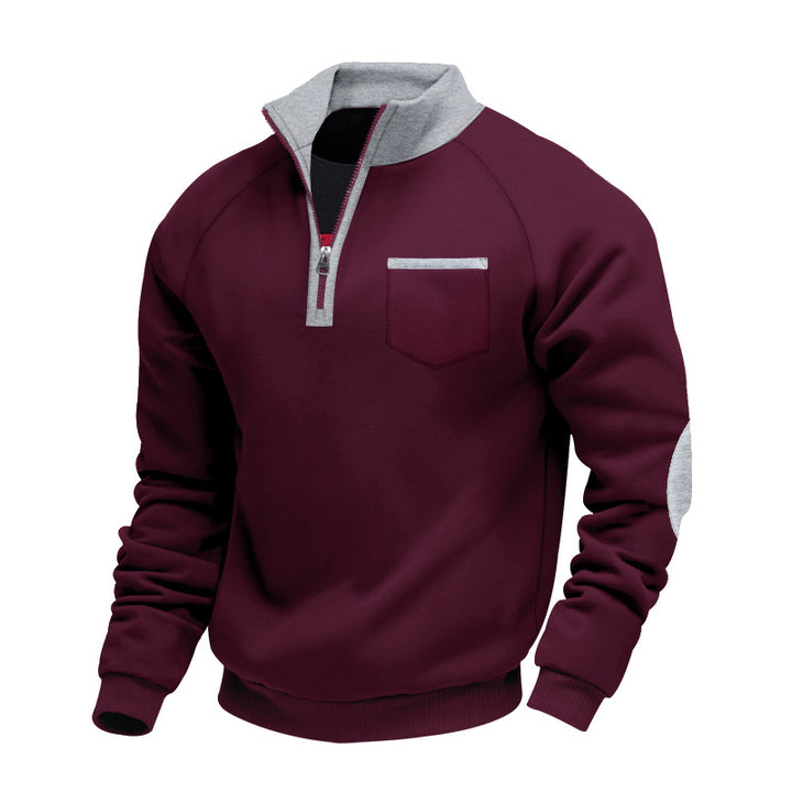 Herren Raglan-Halbzip-Sweatshirt mit Stehkragen, Brusttasche & Ellbogenapplikation – Marzano