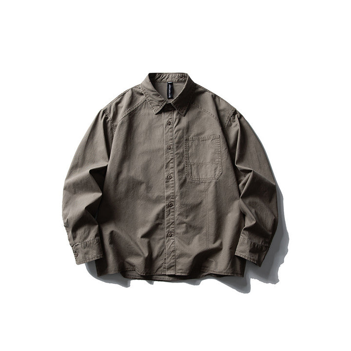 Herren Oversize-Hemdjacke aus robustem Baumwoll-Twill mit aufgesetzter Brusttasche und geradem Saum Echoarchiv