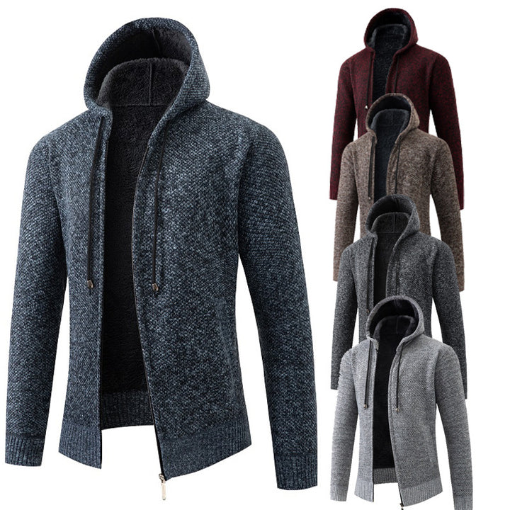 Herren gemütlicher Strickhoodie mit kuscheligem Innenfutter Echoarchiv