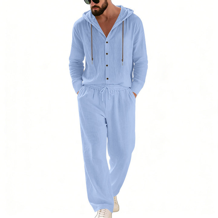 Herren nan legeres Kapuzen-Lounge-Set mit Knopfleiste, Kordelbundhose und seitlichen Eingrifftaschen Echo Archiv