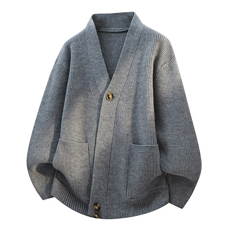 Damen Oversize-Strickjacke mit großem V-Ausschnitt, aufgesetzten Taschen & Holzknöpfen Echoarchiv