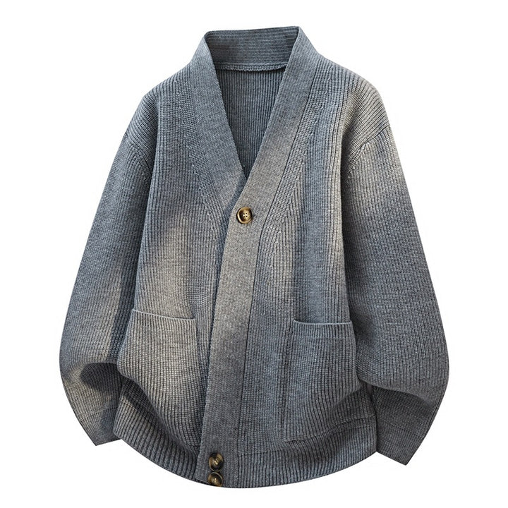 Damen Oversize-Strickjacke mit großem V-Ausschnitt, aufgesetzten Taschen & Holzknöpfen Echoarchiv