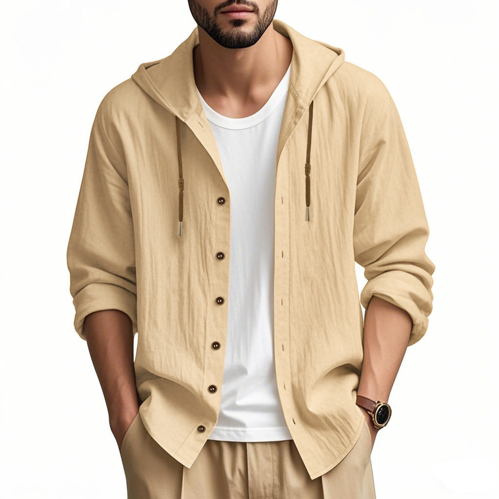 Herren lässige Kapuzenshirtjacke mit Knopfleiste und praktischen Taschen Echoarchiv