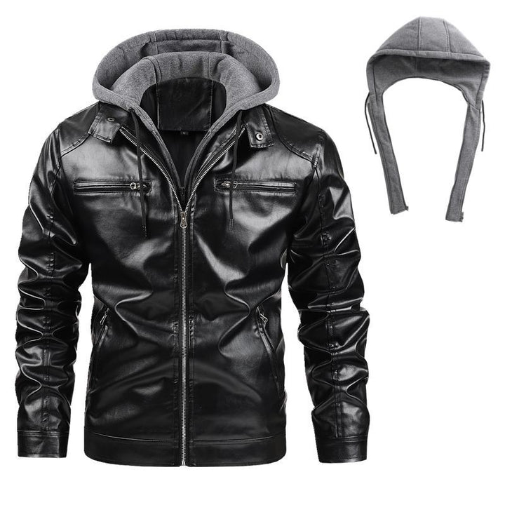 Herren Stilvolle Lederjacke mit Kapuze Echo Archiv