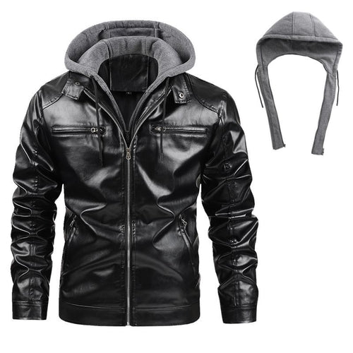 Herren Stilvolle Lederjacke mit Kapuze Echo Archiv