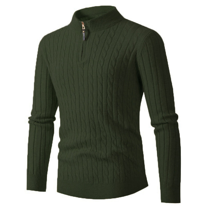 Herren Zopfmuster-Halbzipp-Pullover mit Mockneck und schmaler Silhouette Echo Archiv
