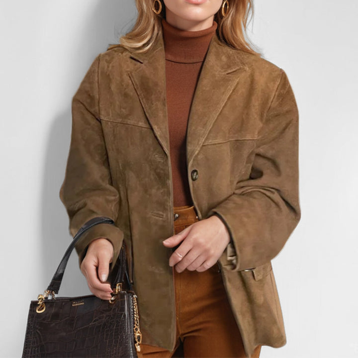 Damen nan weit geschnittene Wildlederjacke mit Reverskragen und aufgesetzten Taschen Echo Archiv
