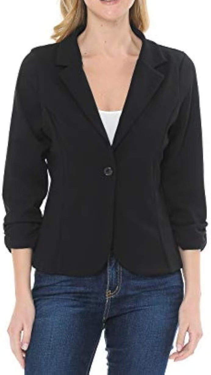 Damen taillierter Jersey-Blazer mit Ein-Knopf-Verschluss und dreiviertelärmeln – Valéne