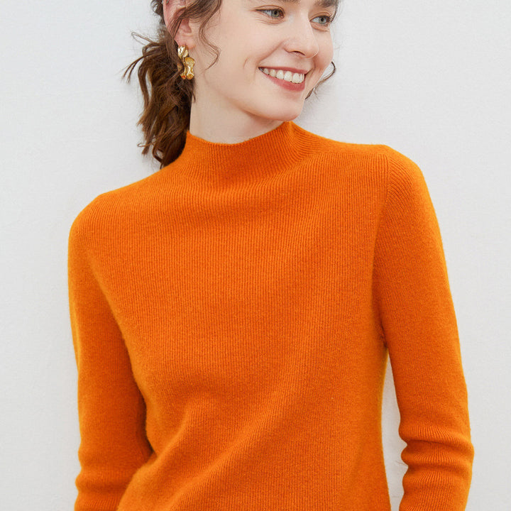 Damen Leichter taillierter Mockneck-Pullover in kaschmirähnlicher Mohair-Optik mit feiner Rippenstruktur Echoarchiv