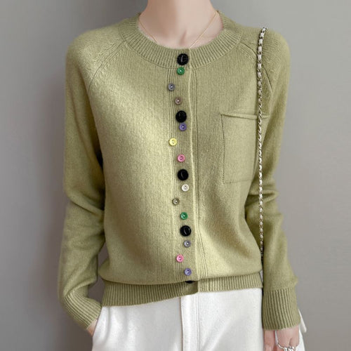 Damen Modischer Strickcardigan mit bunten Knöpfen Echo Archiv