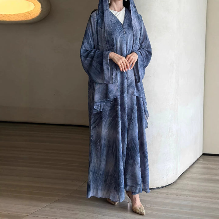 Damen langes fließendes Kapuzenkaftan Kleid mit weitem Arm und mehrlagigem Chiffon – Valéora