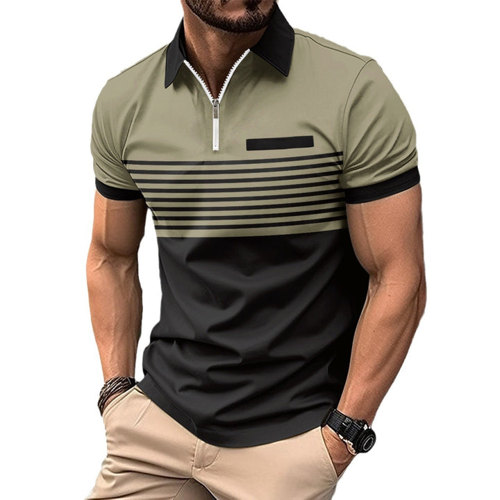 Herren Kurzarm Poloshirt mit elegantem Reißverschluss und modischem Streifenmuster Echoarchiv
