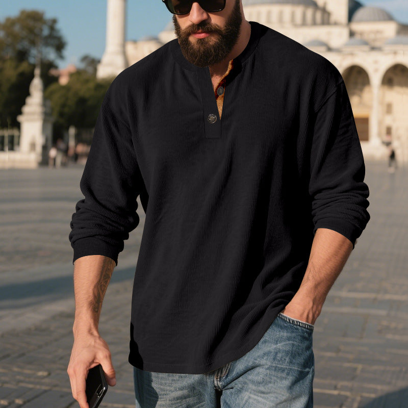 Herren Langarm-Henley-Shirt mit strukturiertem Design Echoarchiv