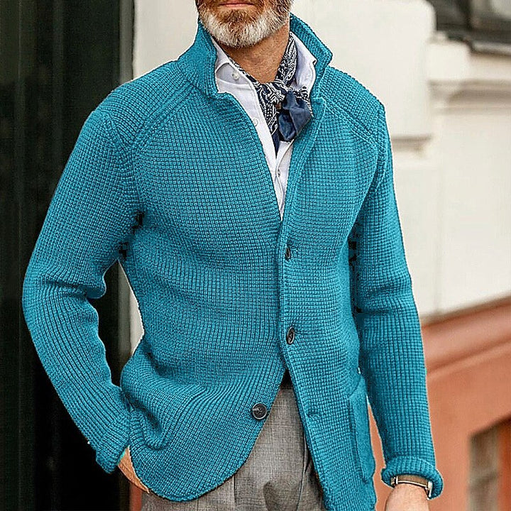 Herren Waffelstruktur-Cardigan-Blazer mit Stehkragen und aufgesetzten Taschen Echo Archiv