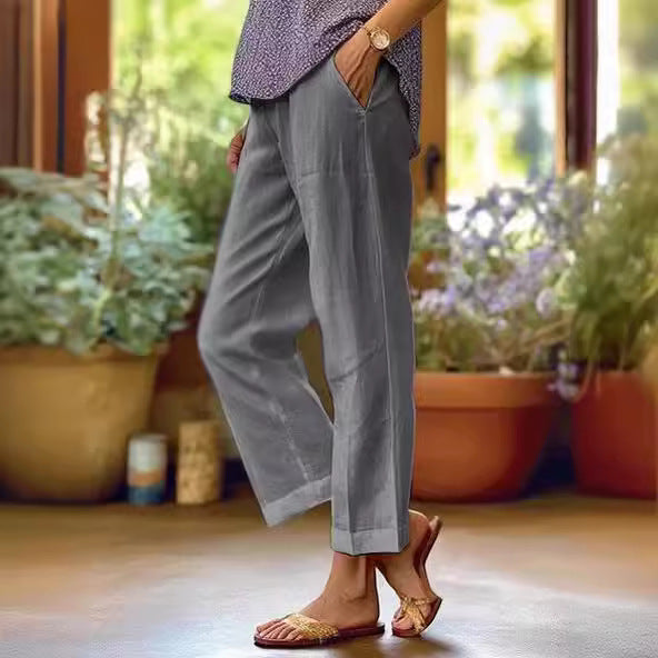 Damen nan lässige Cropped-Hose mit geradem Bein, dezenter Bügelfalte und seitlichen Eingrifftaschen Echo Archiv