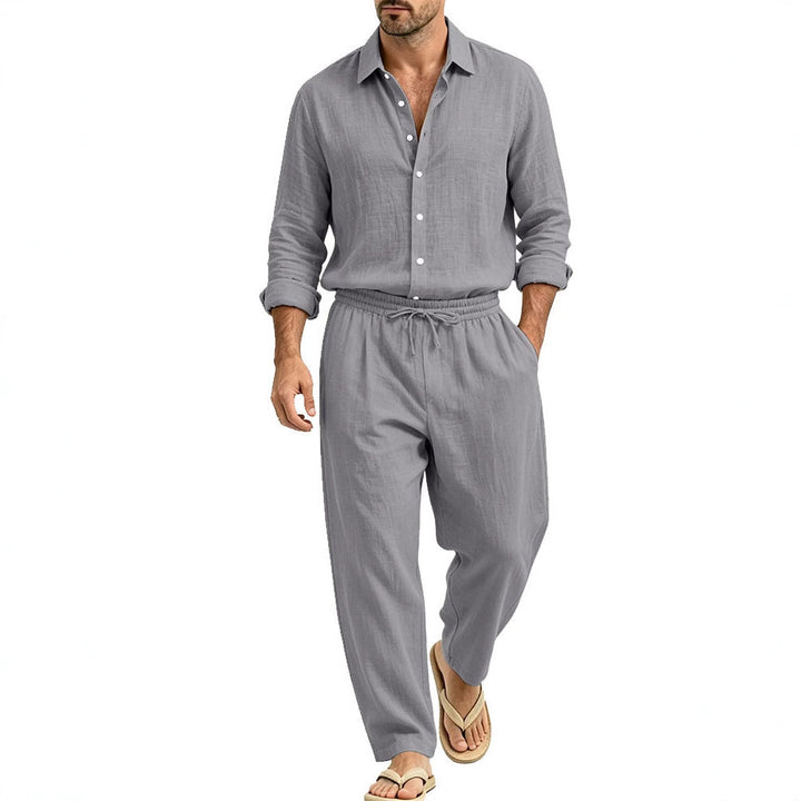 Herren Lässiges Leinen-Set Hemd und Relaxhose mit Tunnelzug Echoarchiv