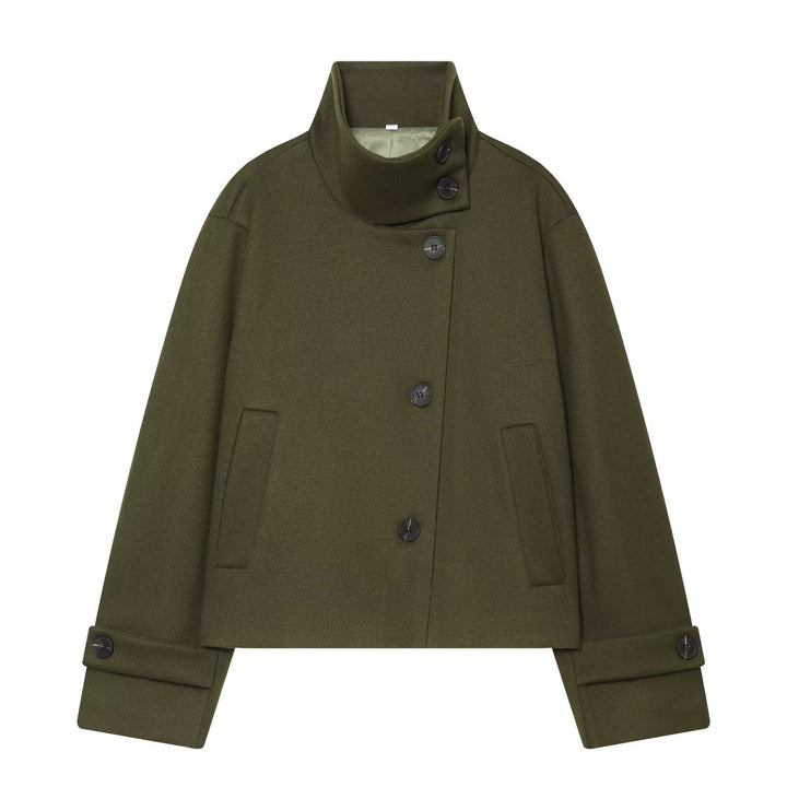 Damen Cropped Wollblouson‑Mantel mit hohem Stehkragen und Knopfblende Echo Archiv