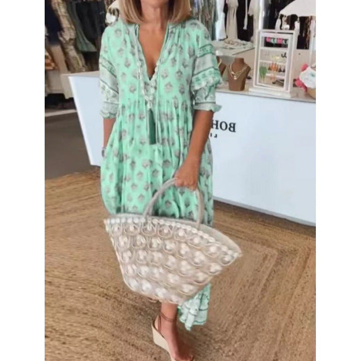 Damen Boho-Stil Kleid mit geflochtener Schnürung und handgefertigten Details Echoarchiv