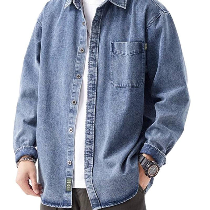 Herren lässige Denim-Hemdjacke mit aufgesetzter Tasche Echoarchiv