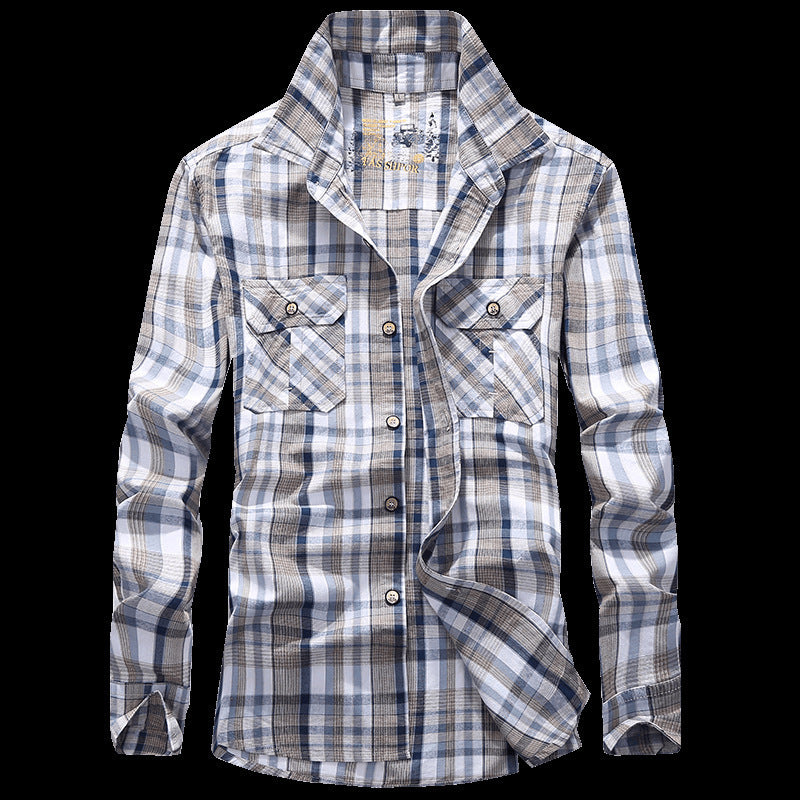 Herren Kariertes leichtes Baumwoll-Overshirt mit Brustpattentaschen – Taviero
