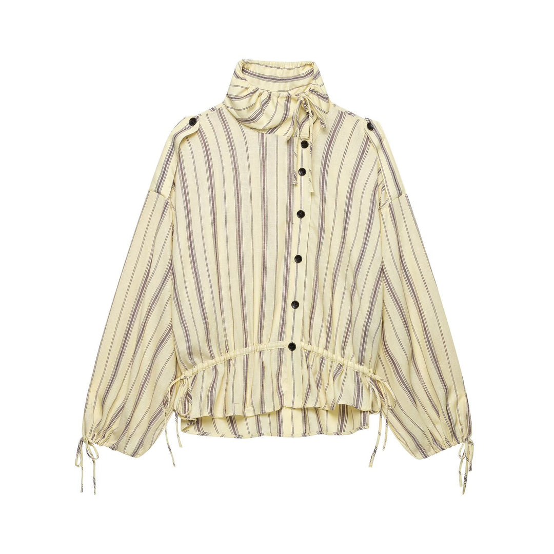 Damen Zweiteiliges gestreiftes Set aus Bluse mit Stehkragen und weiter Palazzohose Echo Archiv