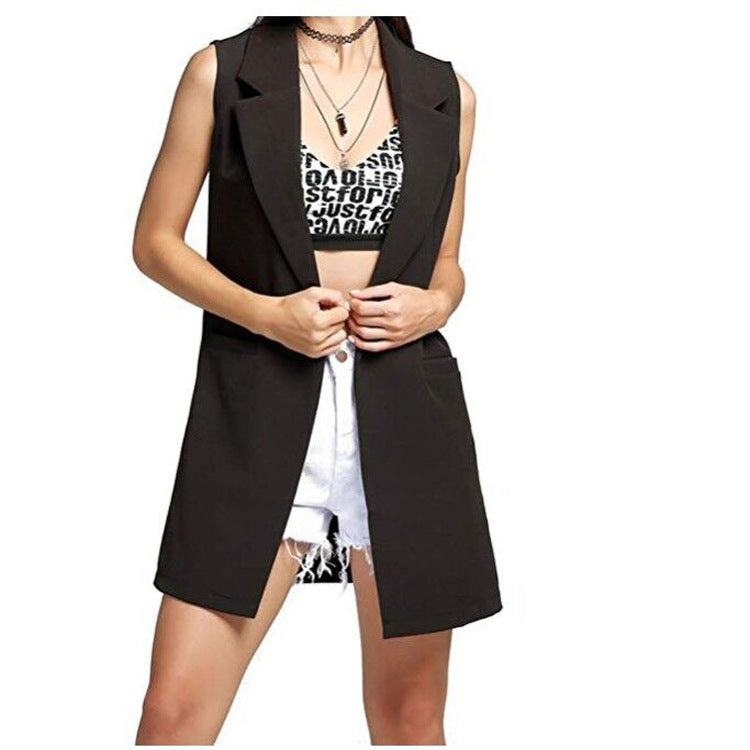 Damen Longweste im Tailoring-Look mit Schalkragen und Eingrifftaschen Echoarchiv