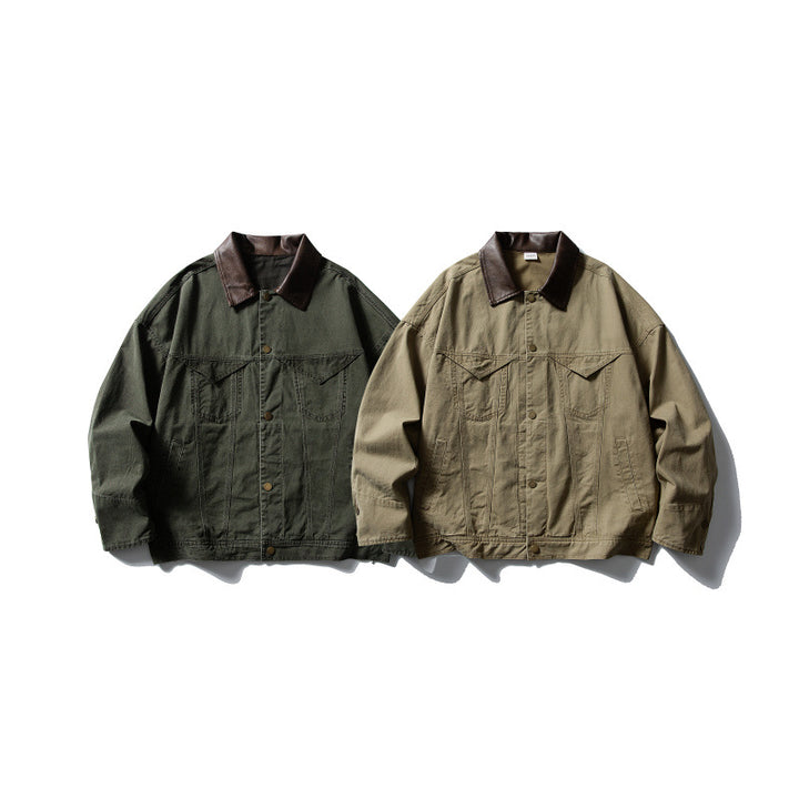 Herren Boxy-Canvasjacke mit Lederkragen und Overshirt-Silhouette Echo Archiv