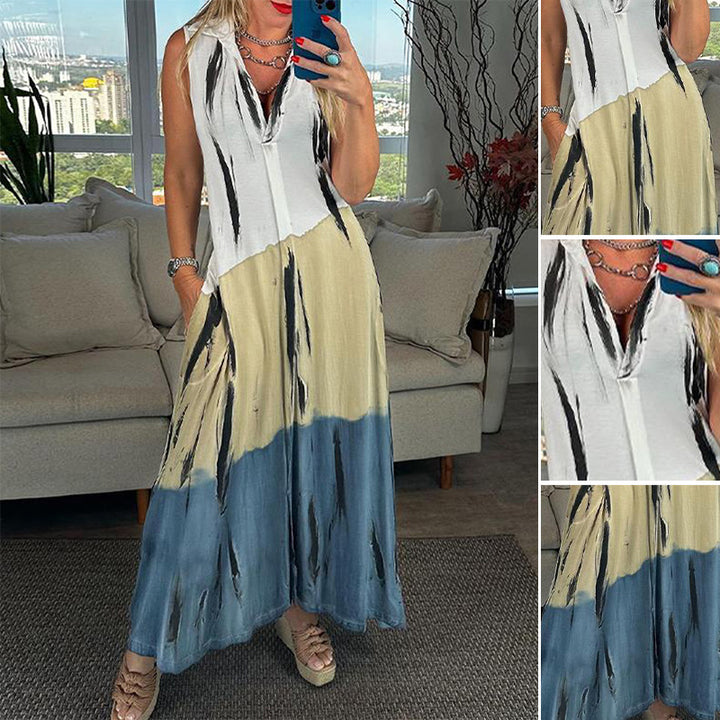 Damen nan ärmelloses Langkleid mit Hemdkragen, seitlichen Einschubtaschen und Pinselstreifenmuster Echo Archiv