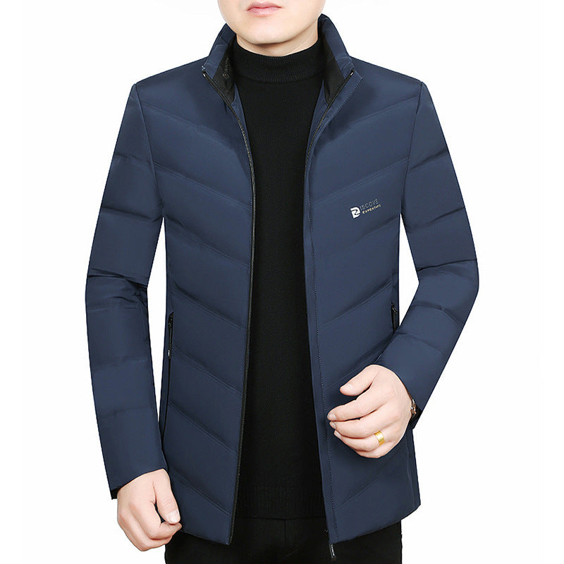 Herren Slim-Fit Reisesteppjacke mit Stehkragen und Chevron-Steppung – Taviero