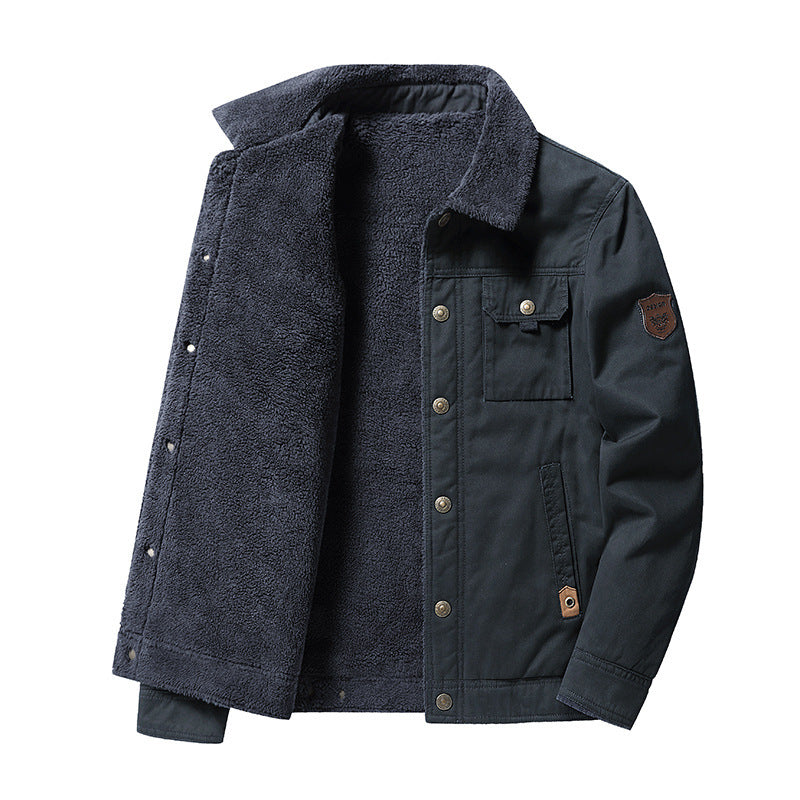 Herren Canvas-Blouson mit vollem Sherpa-Innenfutter, Hemdkragen und Utility-Brusttasche – Taviero