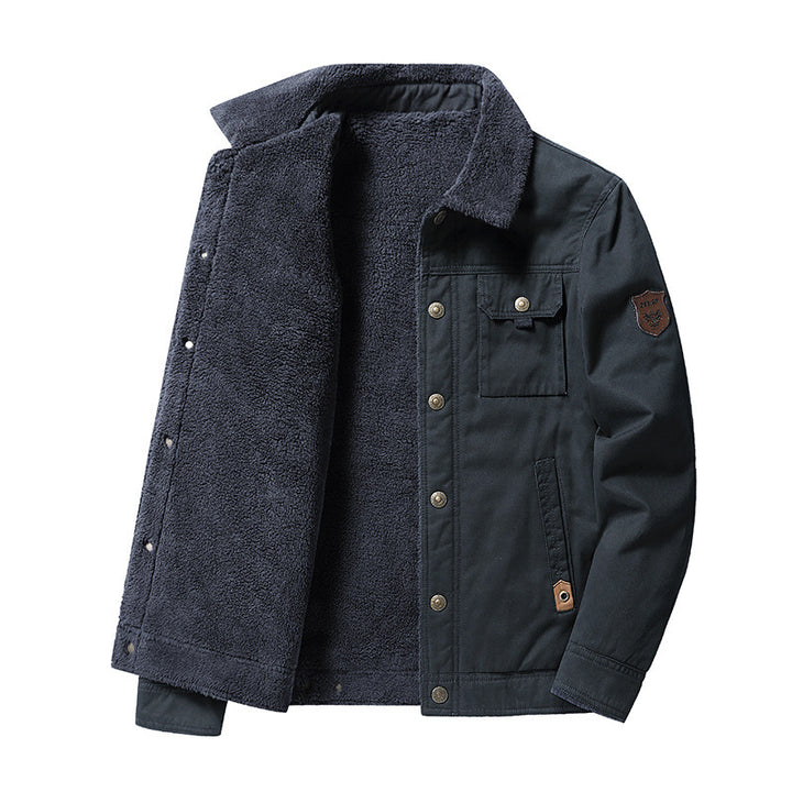 Herren Canvas-Blouson mit vollem Sherpa-Innenfutter, Hemdkragen und Utility-Brusttasche – Taviero