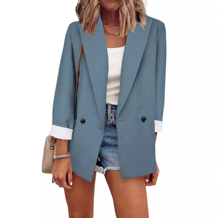 Damen Oversize Longline-Blazer mit 3/4-Ärmeln, Kontrastumschlag und aufgesetzten Taschen Echoarchiv