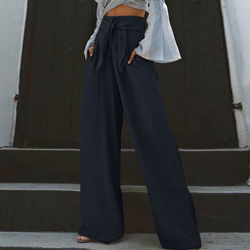 Damen nan weite High-Waist Leinenhose mit Bindegürtel und Eingrifftaschen Echo Archiv