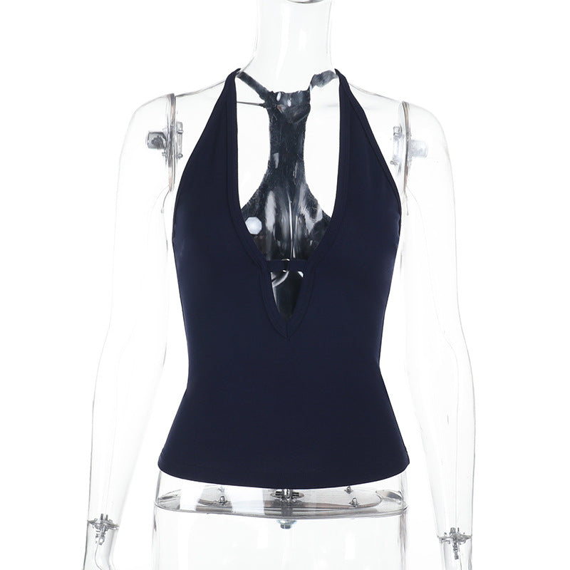 Damen sportliches Crop-Top mit tiefem V-Ausschnitt und elastischem Saum Echo Archiv