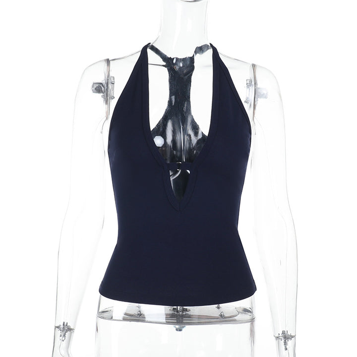Damen sportliches Crop-Top mit tiefem V-Ausschnitt und elastischem Saum Echo Archiv