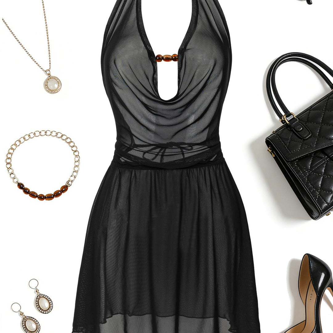 Damen Strandkleid mit tiefem V-Ausschnitt und raffiniertem Knoten Echo Archiv