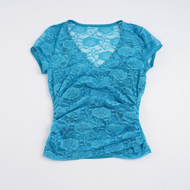 Damen Spitzentop mit floralem Muster und V-Ausschnitt Echo Archiv